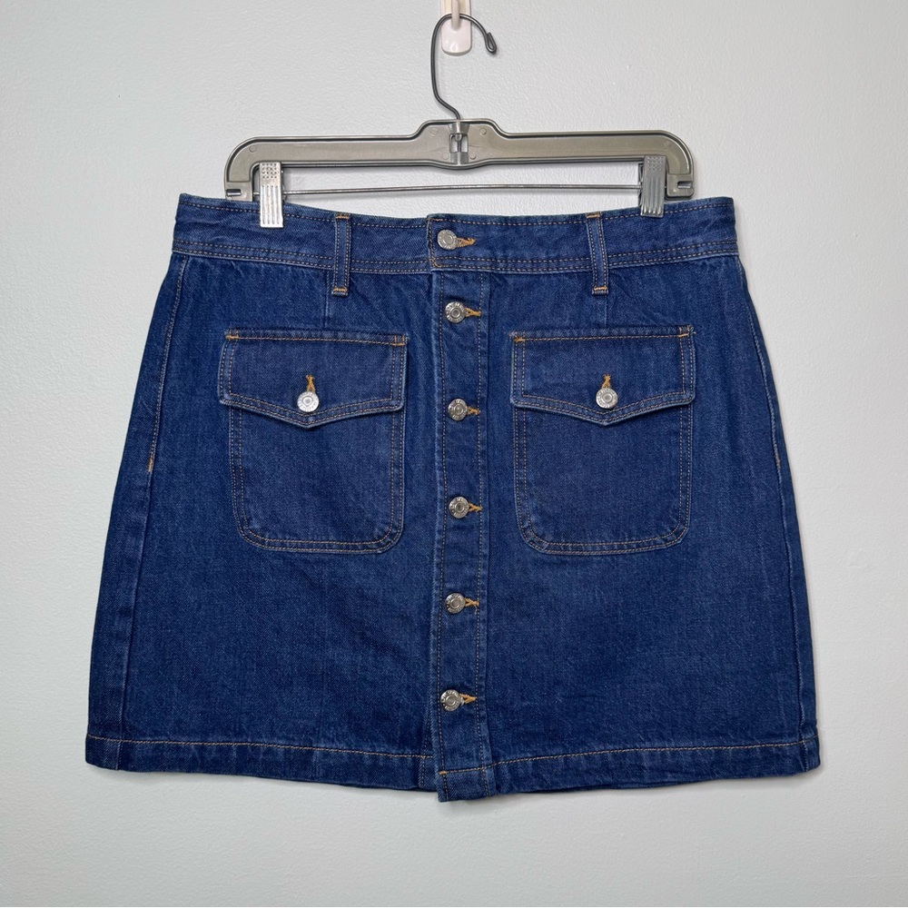 Loft Patch Pocket Button Front Denim Mini Skirt I… - image 4